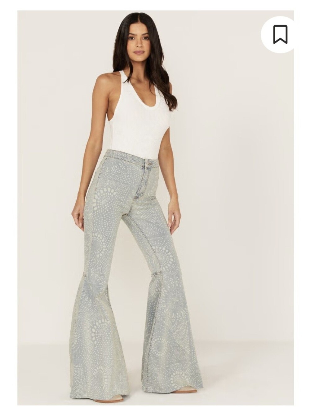 NWT Free People Just Float On Geo Print Flare Jeans Light Wash Size 26